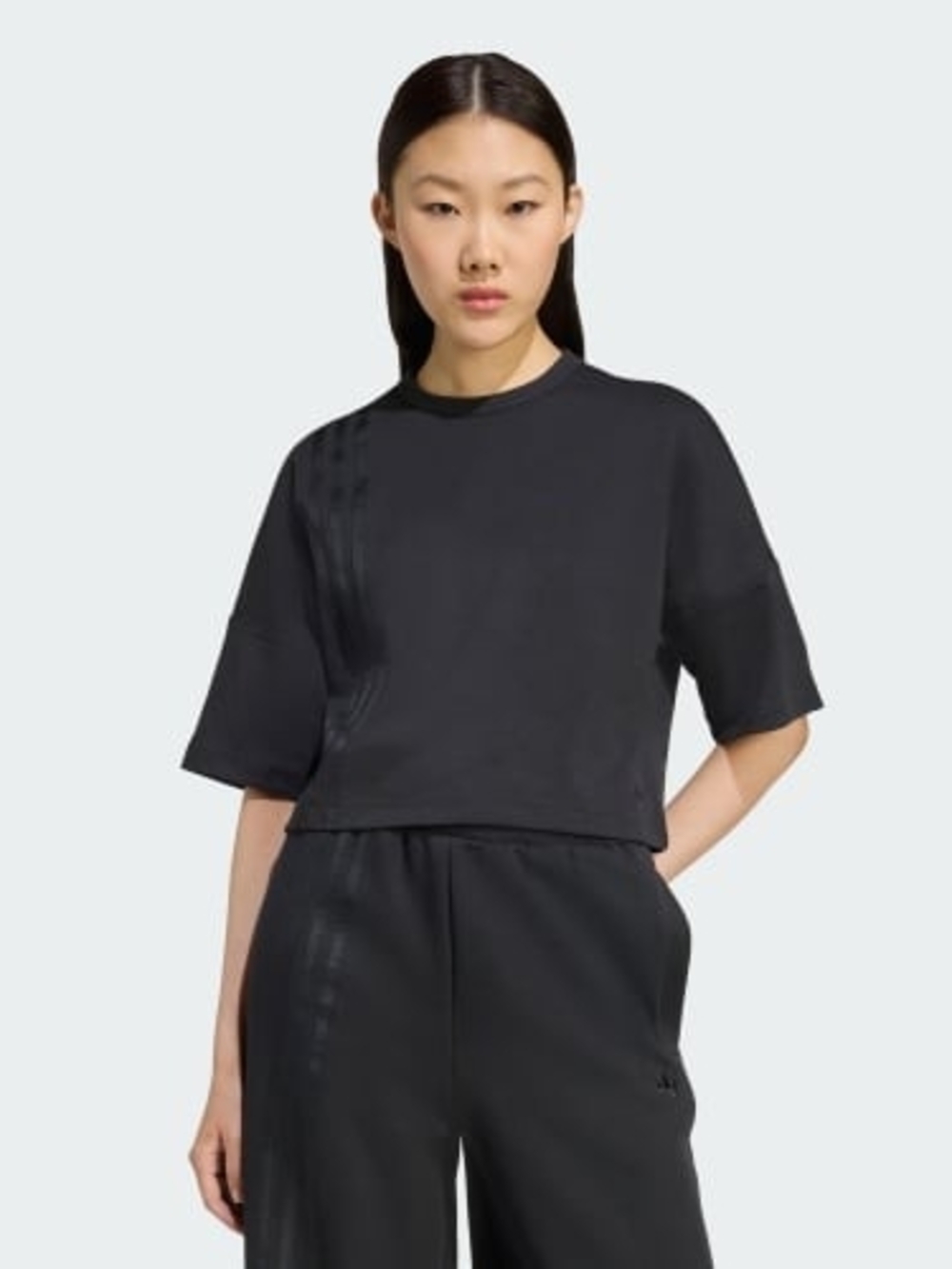 adidas Black Boxy Crop Short-Sleeve Top